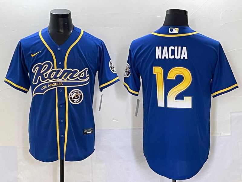 Men 2025 Los Angeles Rams 12 Nacua Blue Joint Name Nike Limited NFL Jersey style 7034